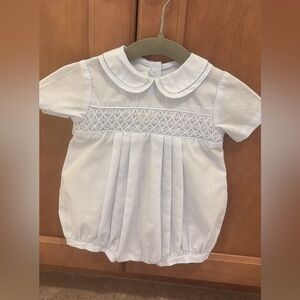 White Baby Romper with Blue Embroidery